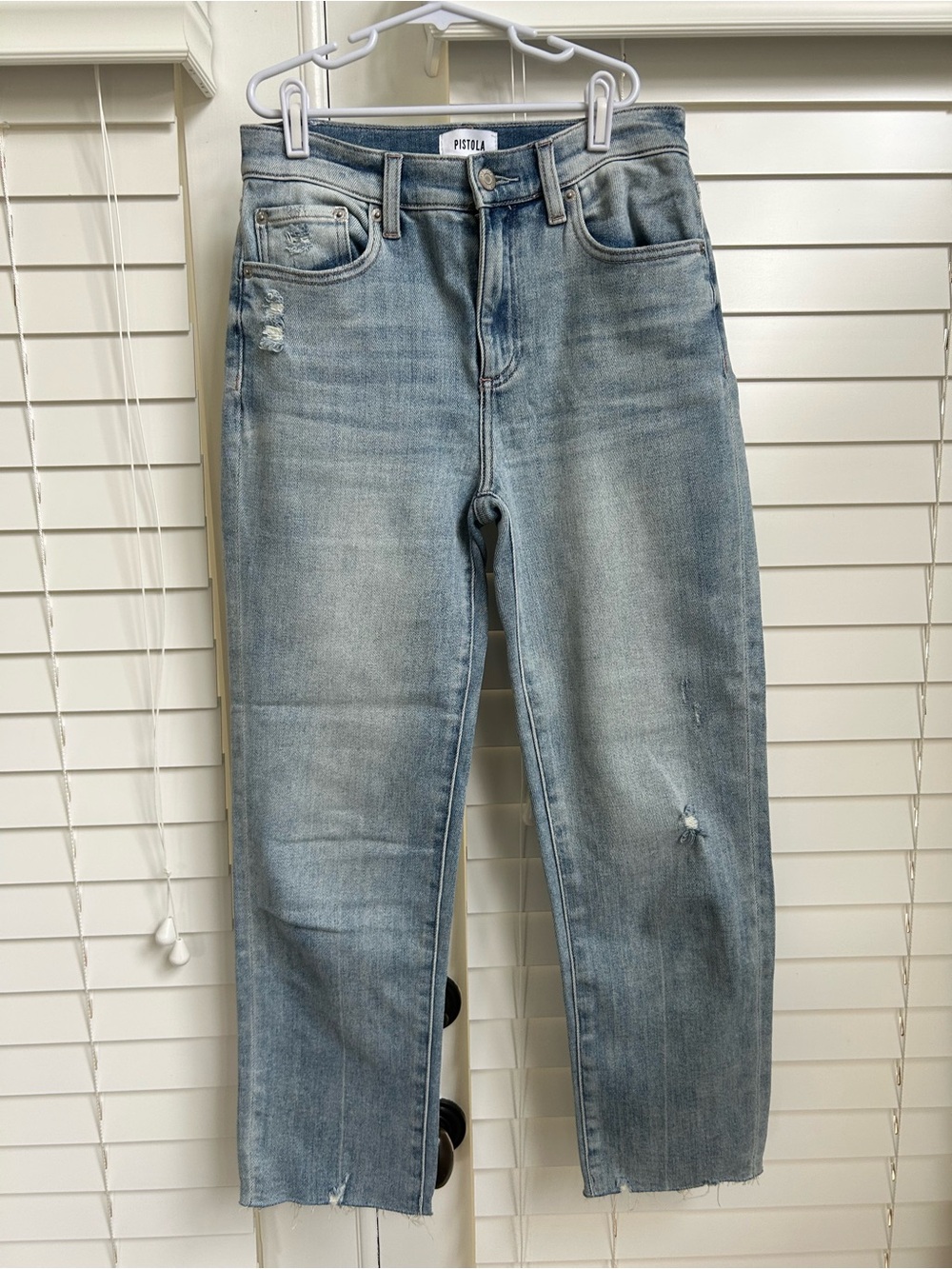 pistola Light Wash Distressed Straight Leg Jeans